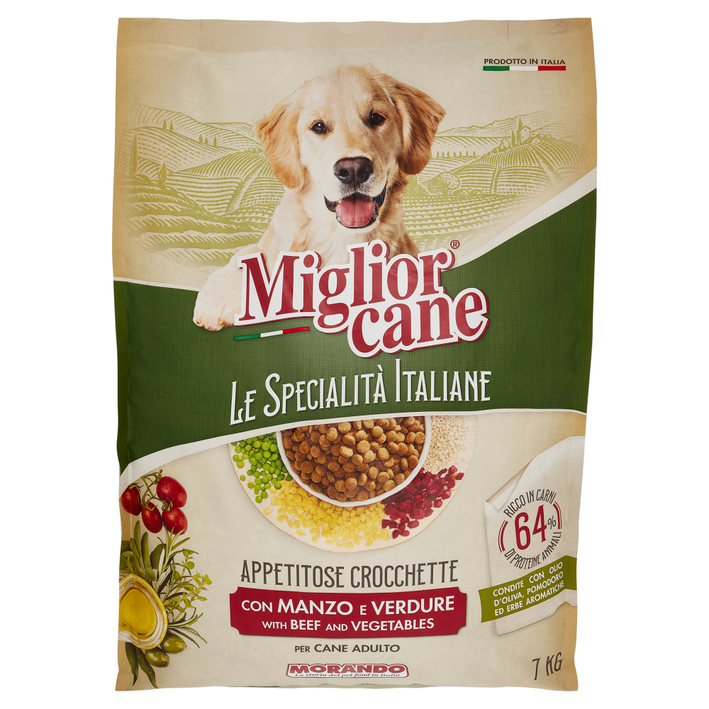 Migliorcane Le Specialit&agrave; Italiane Appetitose Crocchette con Manzo e Verdure per Cane Adulto 7 KG