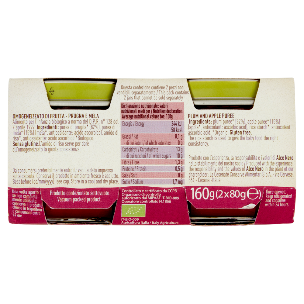 alce nero Omogeneizzato di Prugna e Mela 2 x 80 g