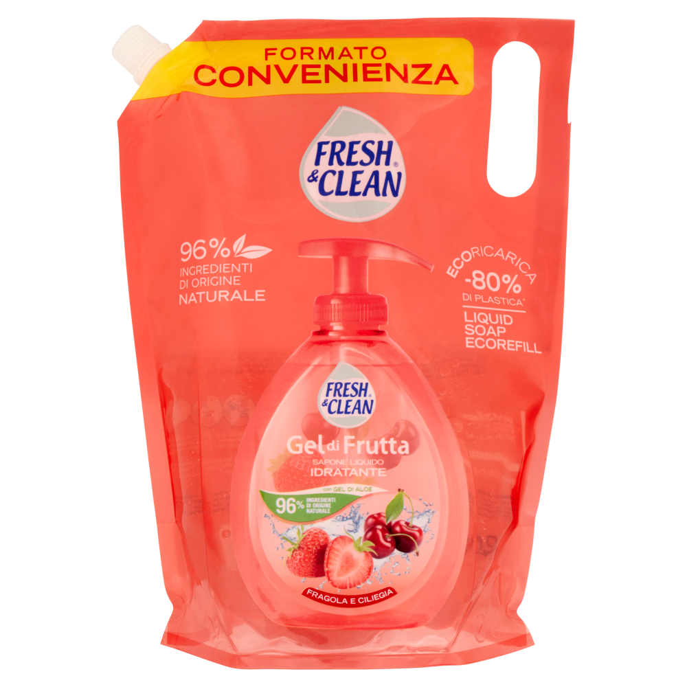 Fresh & Clean Gel di Frutta Sapone Liquido Idratante Fragola e Ciliegia ecoRicarica 1000 ml