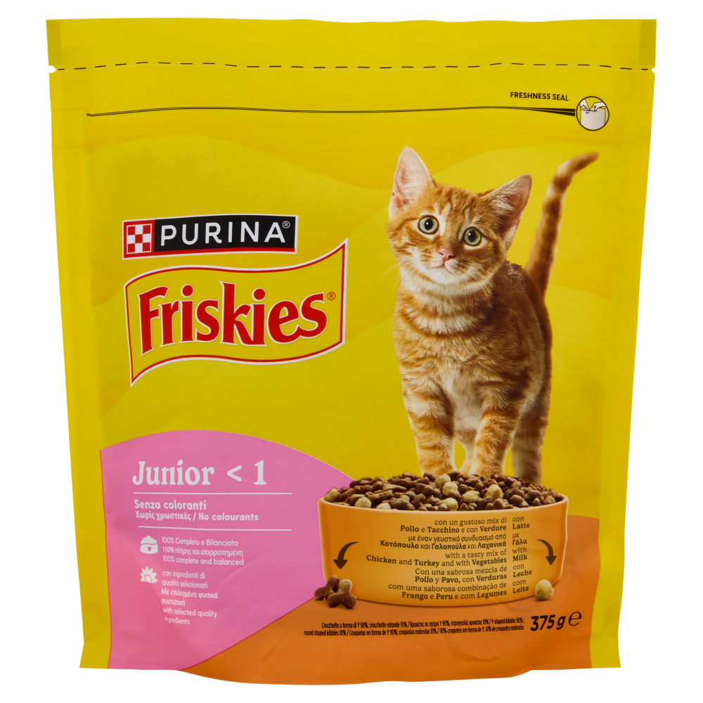 PURINA FRISKIES Junior Pollo e Tacchino, con Latte e con Verdure 375g