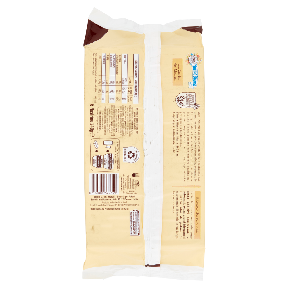 Mulino Bianco Nastrine Merenda Cioccolato Senza Additivi Conservanti 6 pezzi 240g
