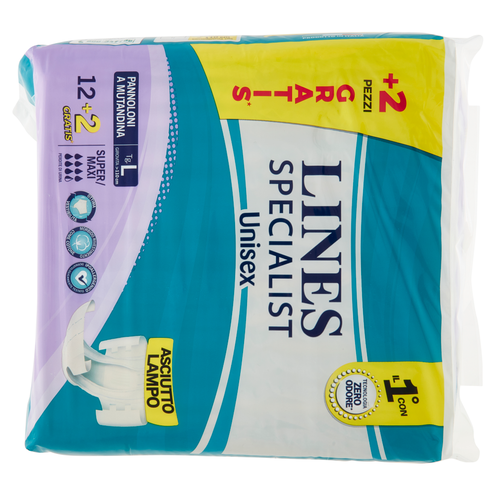 Lines Specialist Unisex Pannoloni a Mutandina Tg. L Super/Maxi 12+2 pz