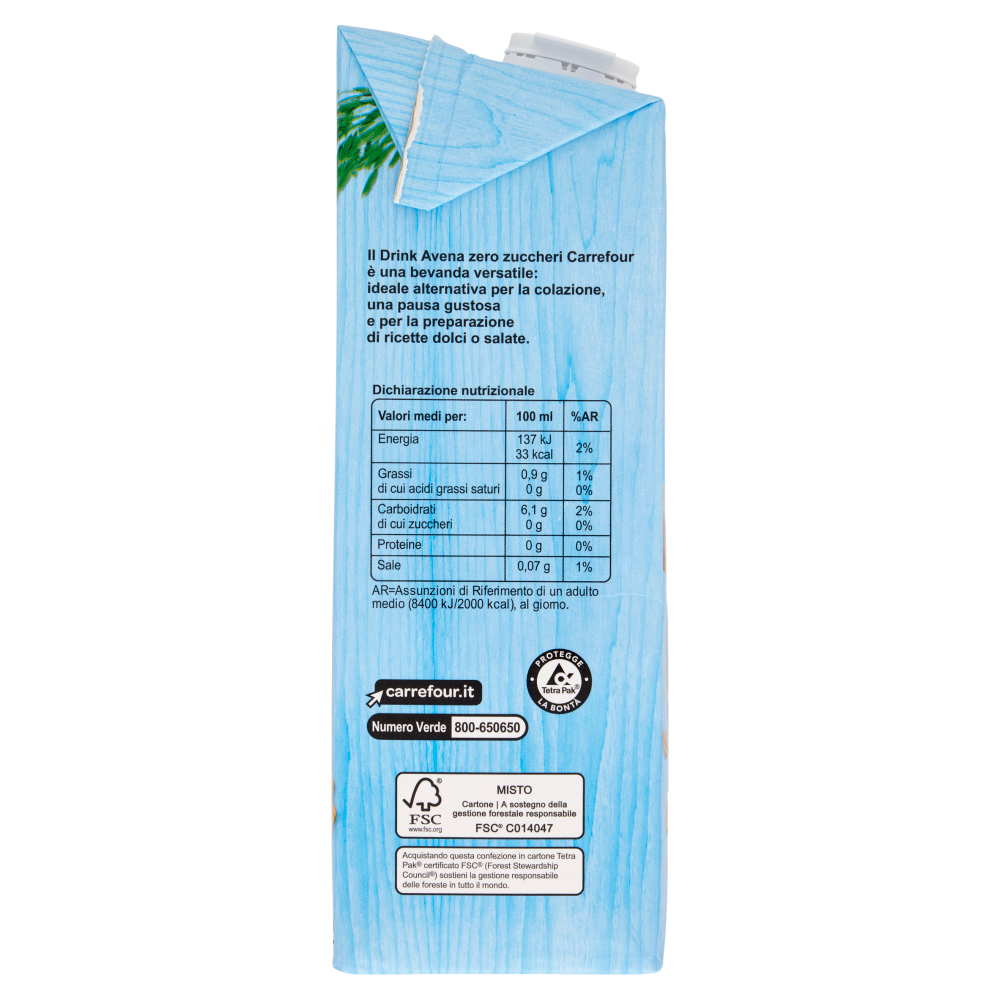 Carrefour Sensation Zero Zuccheri Avena 1 L