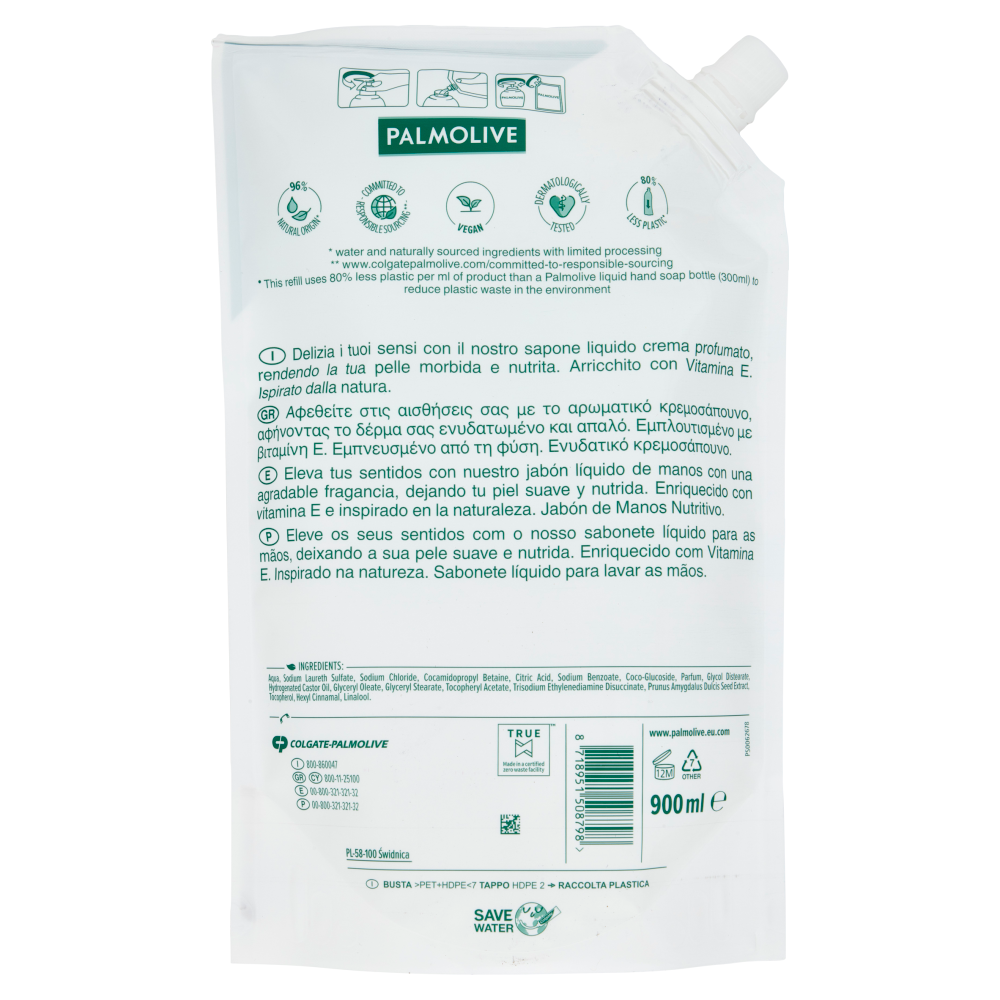Palmolive ricarica sapone liquido mani Latte e Mandorla 900 ml