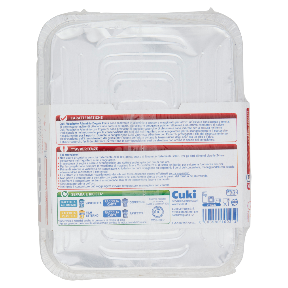 Cuki Conserva e Cuoce Vaschette Alluminio con Coperchi doppia forza 4 Porzioni 3 pz