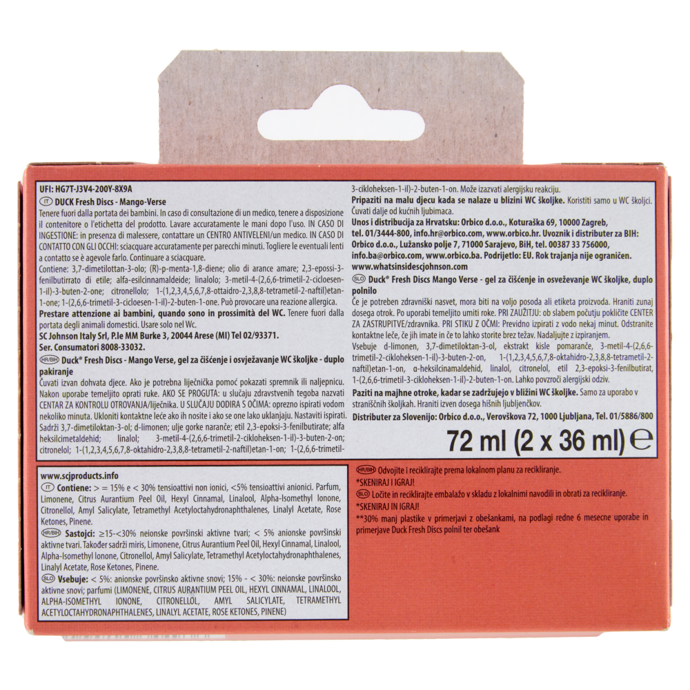 Duck Fresh Discs - Doppia Ricarica, Fragranza Mango 2 x 36ml