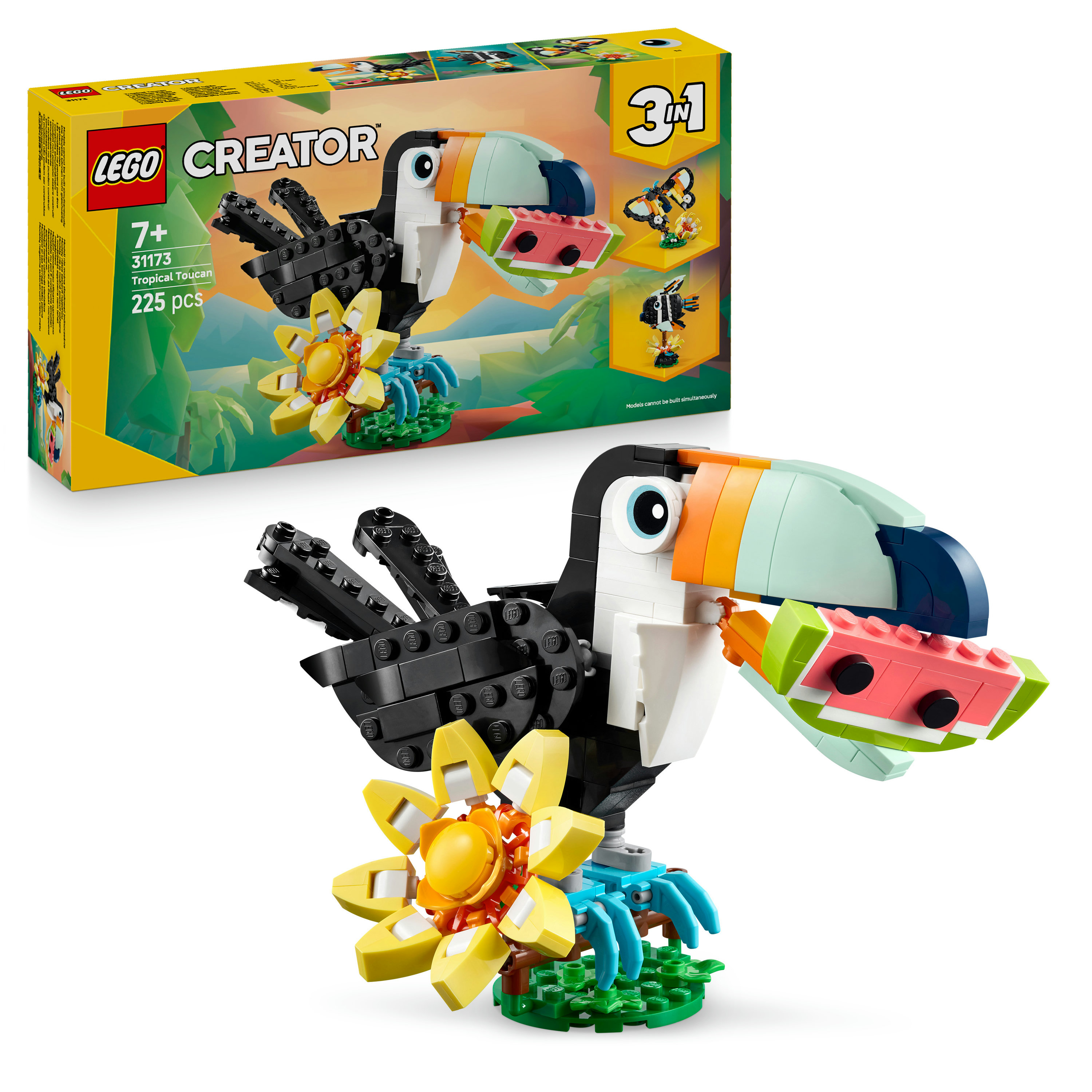 LEGO Creator 3in1 31173 Animali Selvatici: Tucano Tropicale, Animale Giocattolo Trasformabile, Regalo Creativo per Bambini 7+