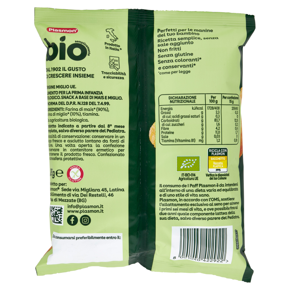 Plasmon semplicemente bio paff mais e miglio 15 g