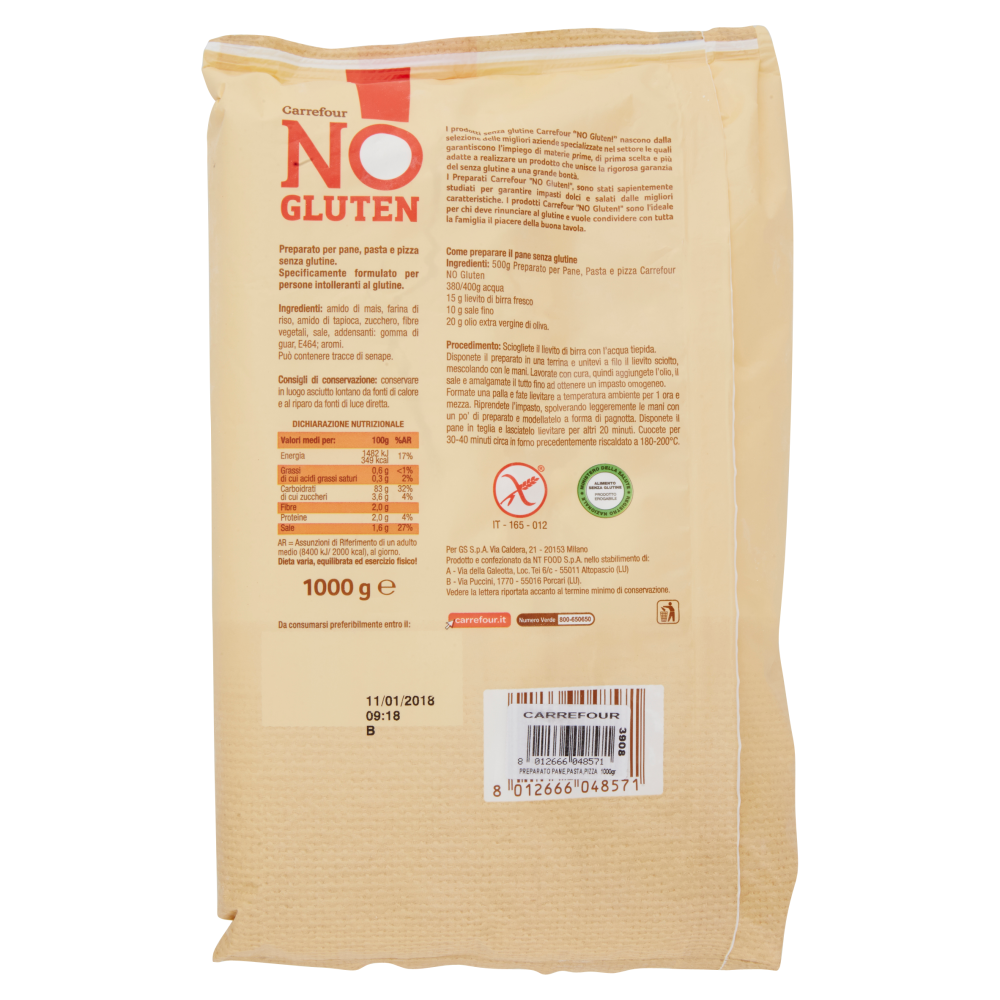 Carrefour No Gluten Preparato per Pane, Pasta e Pizza 1000 g