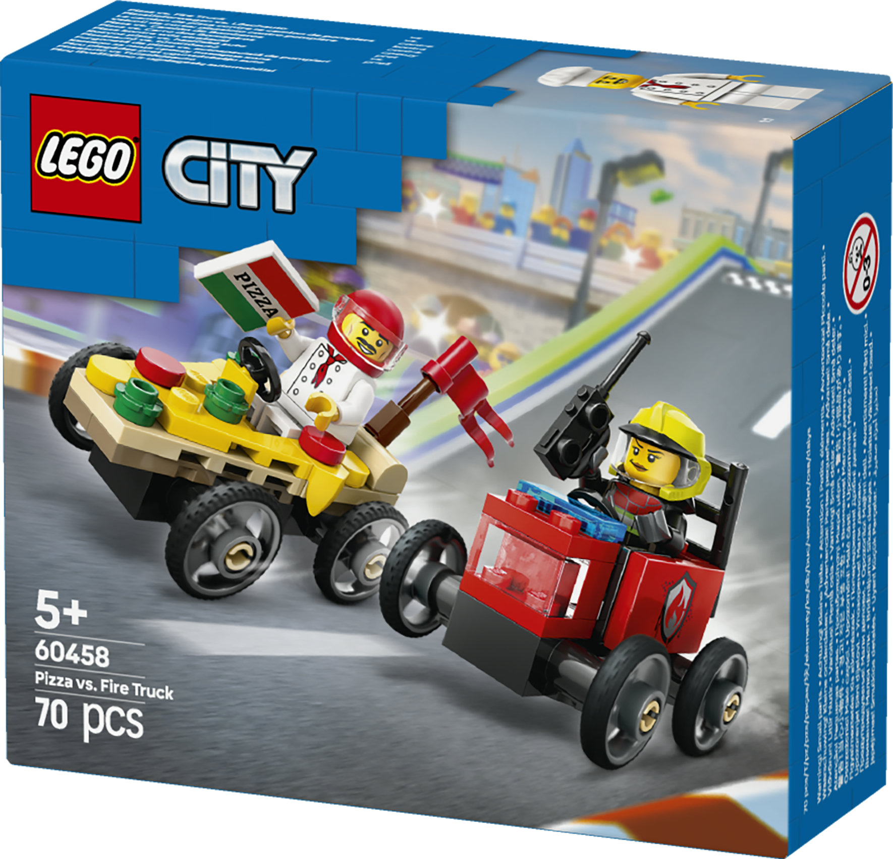 LEGO City 60458 Pack Veicoli da Corsa: Pizzaiolo Contro Pompiere, Macchine Giocattolo con 2 Minifigure, Giochi per Bambini 5+