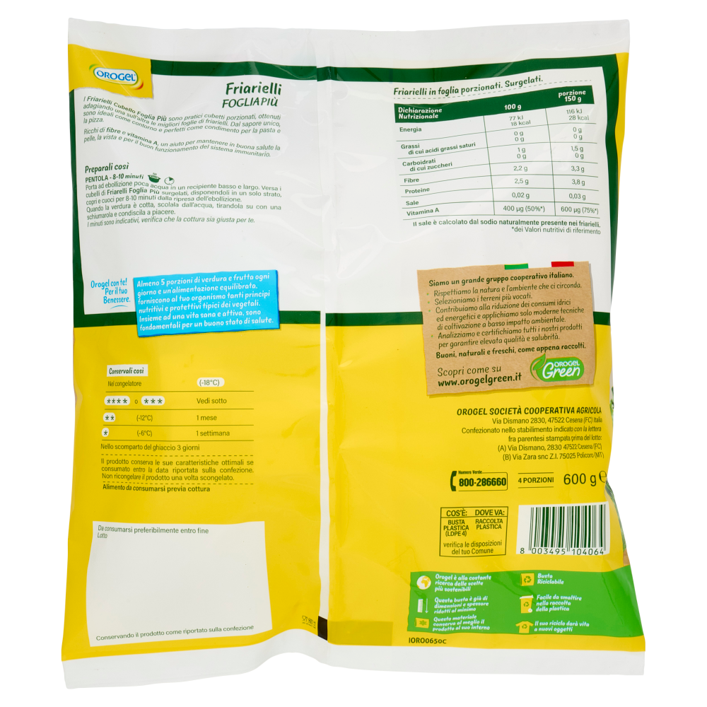 Orogel Cubello Friarielli Foglia Più Surgelati 600 g