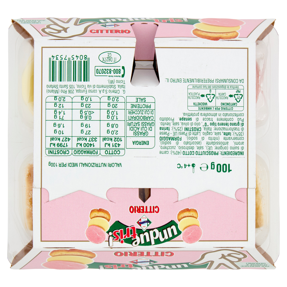 Citterio UnDueTris! Prosciutto Cotto con Formaggio e Crostini 100 g