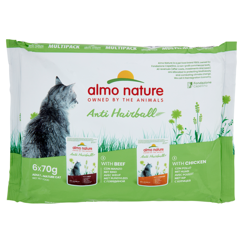 almo nature Anti Hairball Adult & Mature Cat con Manzo - con Pollo 6 x 70 g