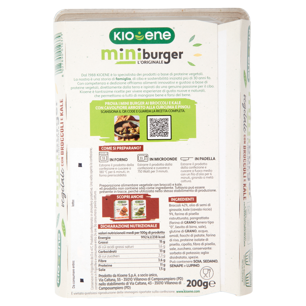 Kioene miniburger l'Originale vegetale con Broccoli e Kale 200 g