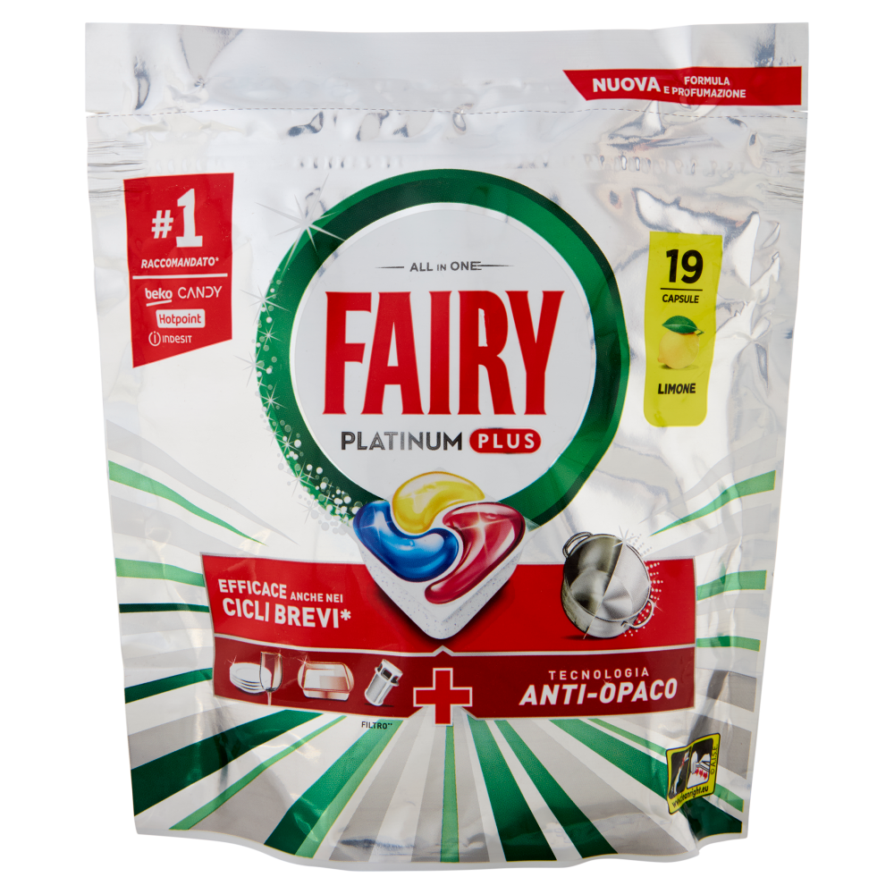 Fairy Pastiglie Lavastoviglie Platinum Plus All in One, Detersivo Piatti Limone, 19 Capsule 295 g