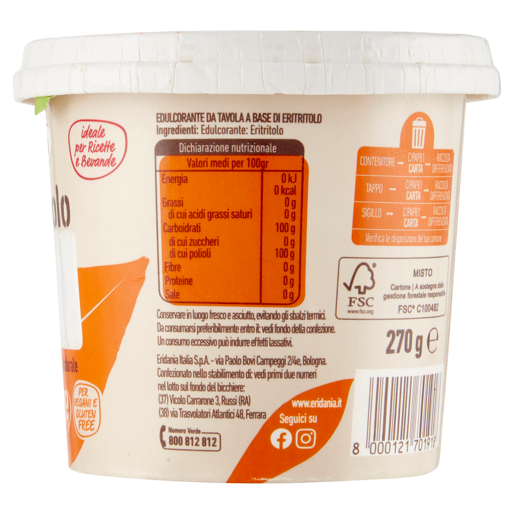 Eridania Eritritolo Dolcificante di Origine Naturale 270 g