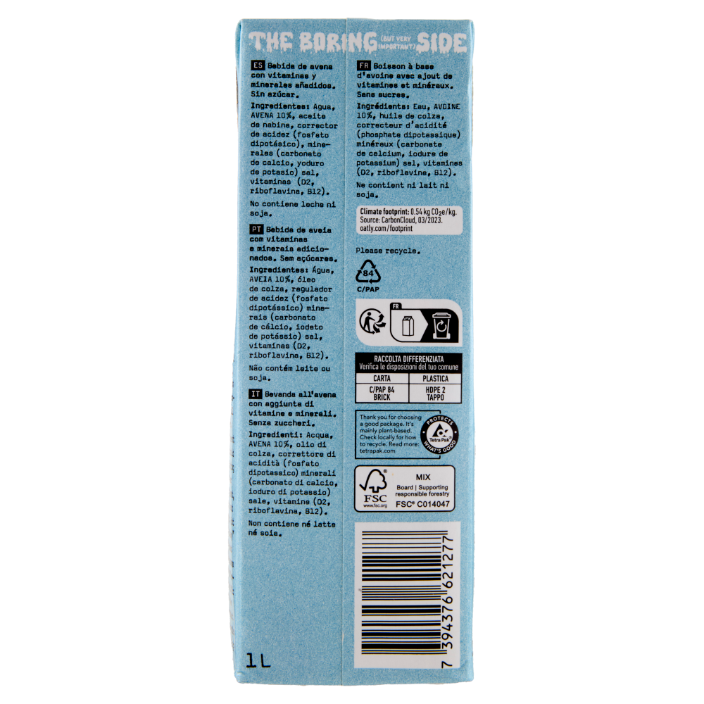 Oatly! "No" Sugars Avena 1 L