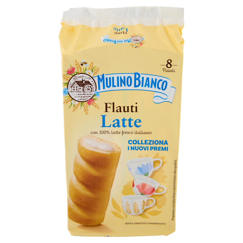 Mulino Bianco Flauti Latte Merenda con 100% Latte Fresco Italiano 8 pezzi 280g