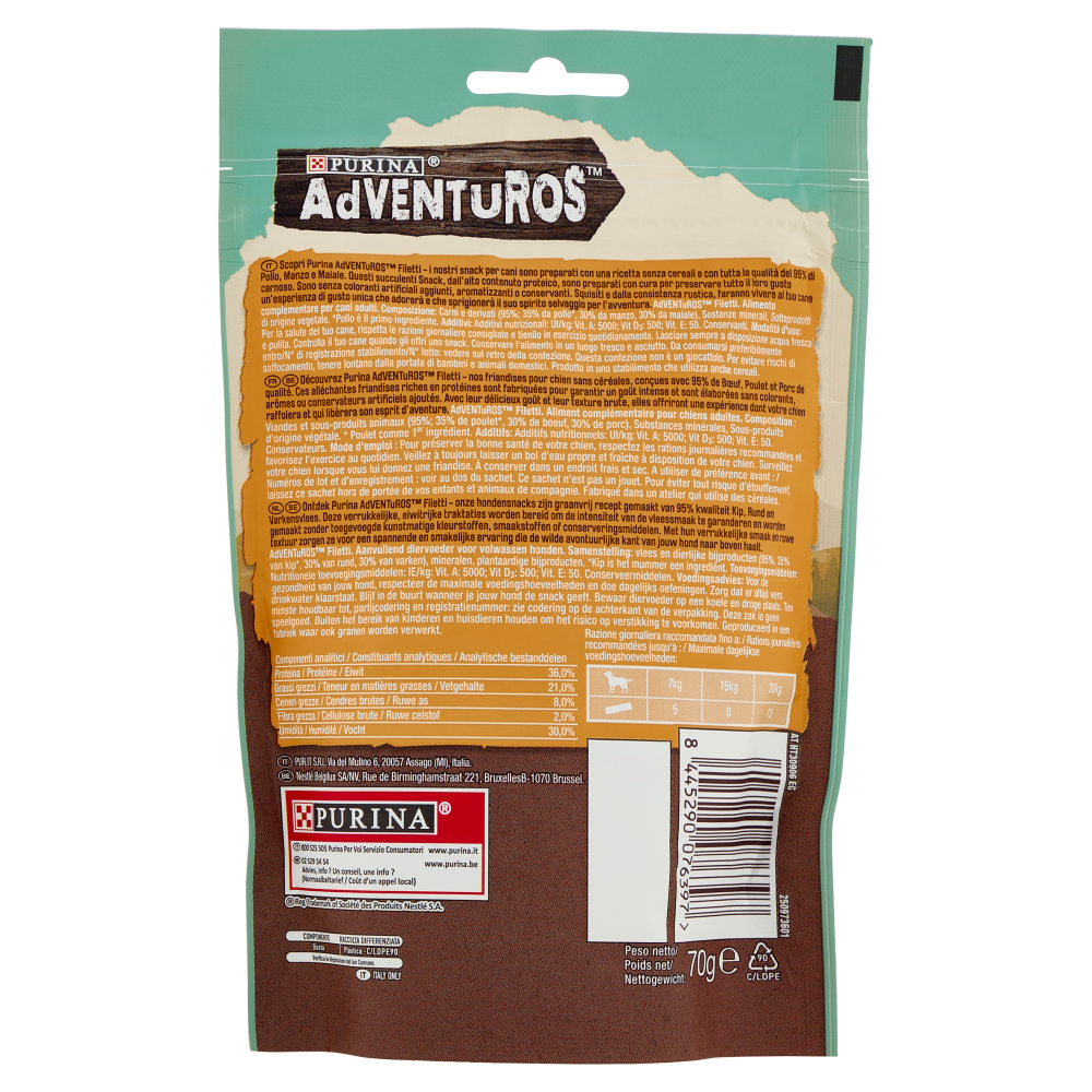 PURINA ADVENTUROS Filetti Pollo, Manzo e Maiale 70 g