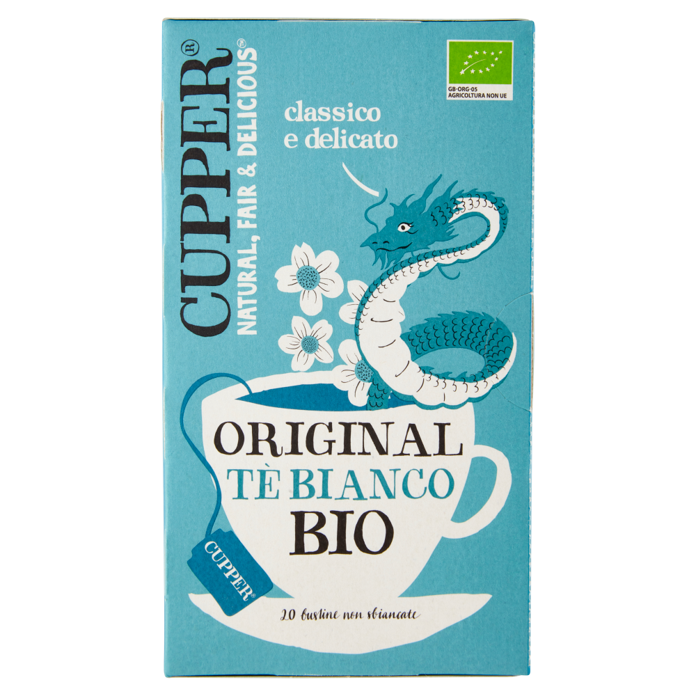 CUPPER Tè Bianco Biologico, Antiossidante, Gusto Classico e Delicato, 20 Bustine 34 g