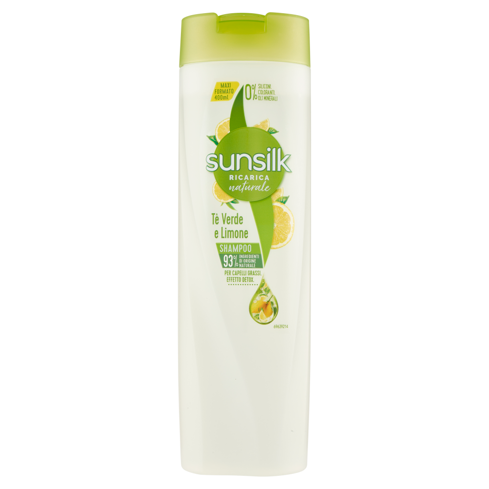 sunsilk Ricarica naturale Shampoo per Capelli Grassi Tè Verde e Limone 400 ml