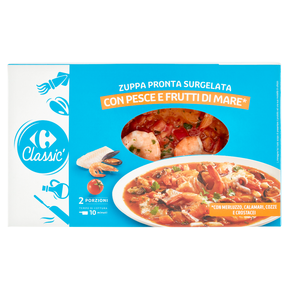Carrefour Classic Zuppa Pronta Surgelata con Pesce e Frutti di Mare* 500 g