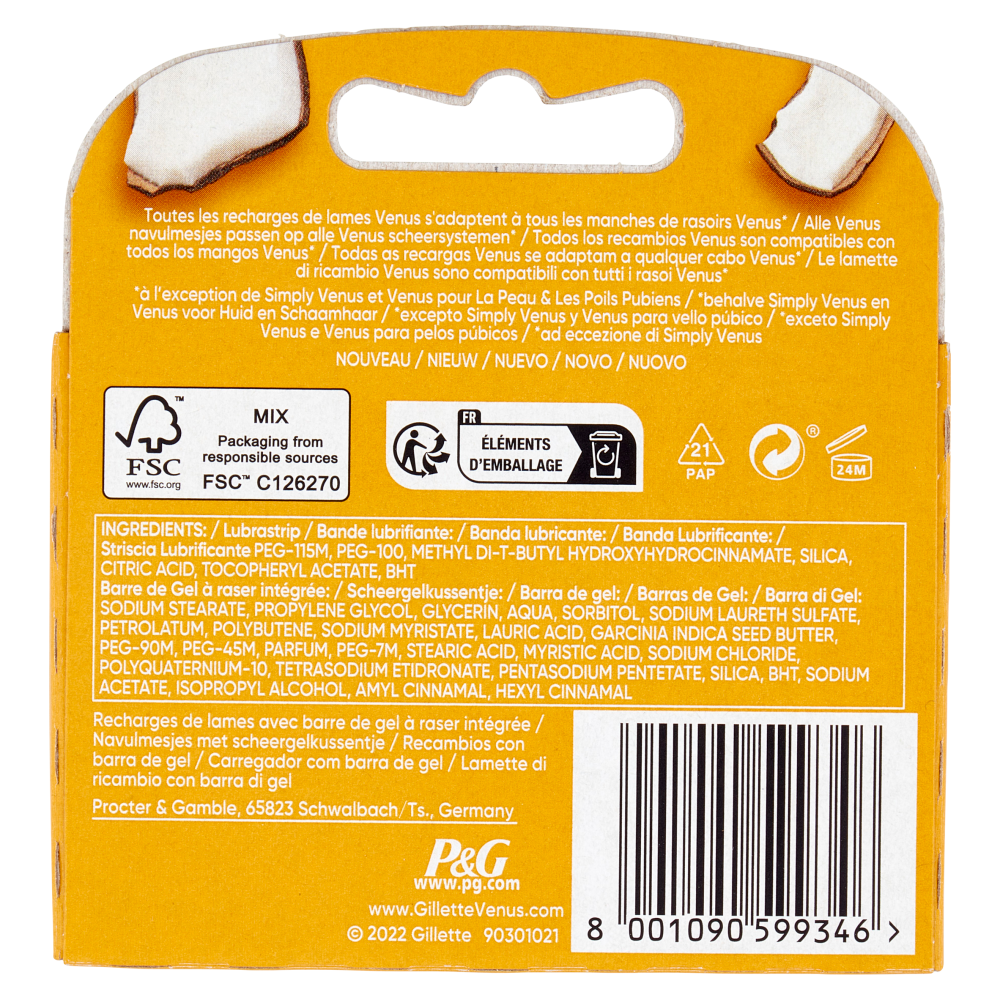 Gillette Venus Lamette Rasoi Donna Comforglide Cocco Plus Olaz per Rasoio a 5 Lame, Confezione da 3