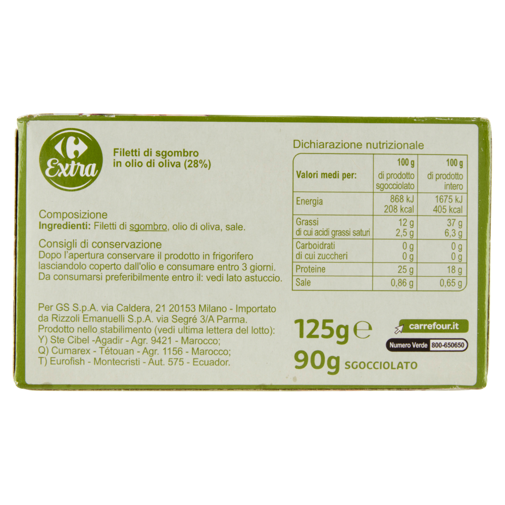 Carrefour Extra Filetti di Sgombro in Olio di Oliva 125 g