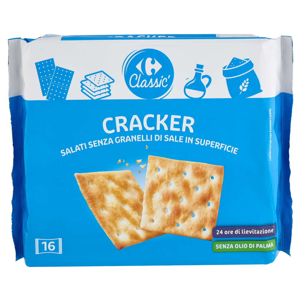 Carrefour Classic Cracker Salati Senza Granelli di Sale in Superficie 16 x 31,25 g