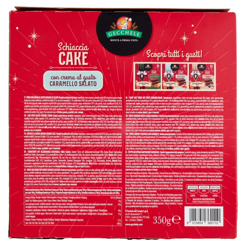 Gecchele Schiaccia Cake con crema al gusto Caramello Salato 350 g