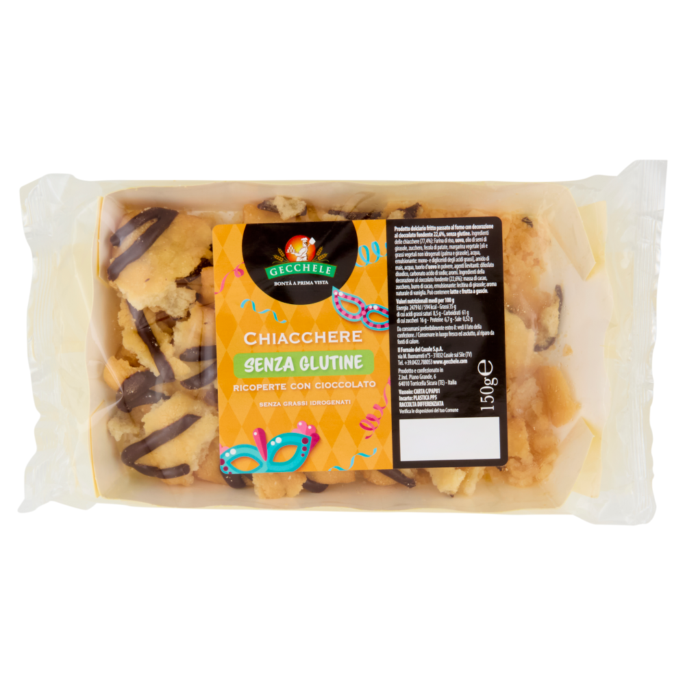 Gecchele Chiacchiere Senza Glutine Ricoperte con Cioccolato 150 g