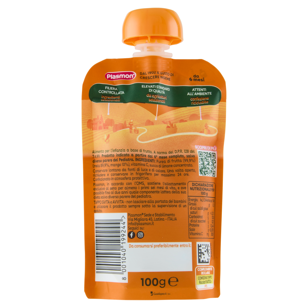 Plasmon 100% Frutta Mela e Mango 100 g