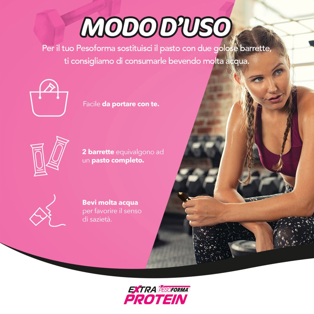 Pesoforma Extra Protein Barrette Cioccolato Bianco e Nero, Pasto Sostitutivo, 27% dell'energia in Proteine, 224 kcal a pasto, 112 calorie per barretta, 12x31g