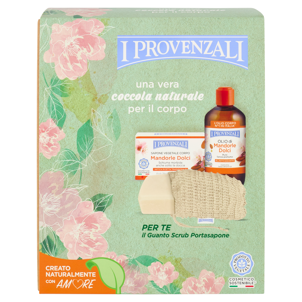 I Provenzali Mandorle Dolci Olio Elasticizzante 250 mL + Sapone Vegetale Corpo 250 g + Guanto Scrub