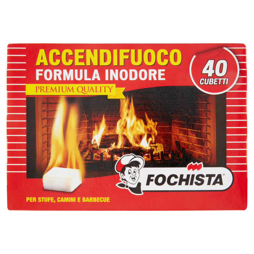 Fochista Accendifuoco Formula Inodore Premium Quality per Stufe, Camini e Barbecue 40 pz