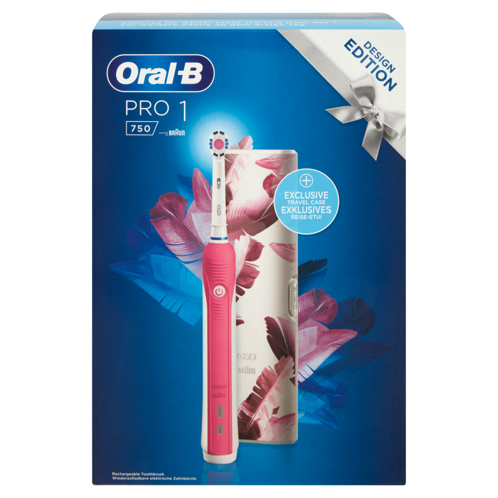 Oral-B Power Spazzolino Elettrico Ricaricabile Pro 1 750 3D White Design Edition + Custodia Viaggio