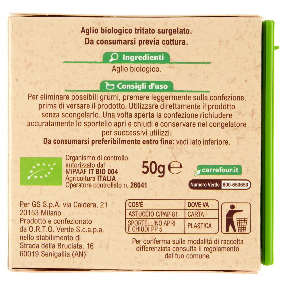 Carrefour Bio Aglio tritato surgelato 50 g