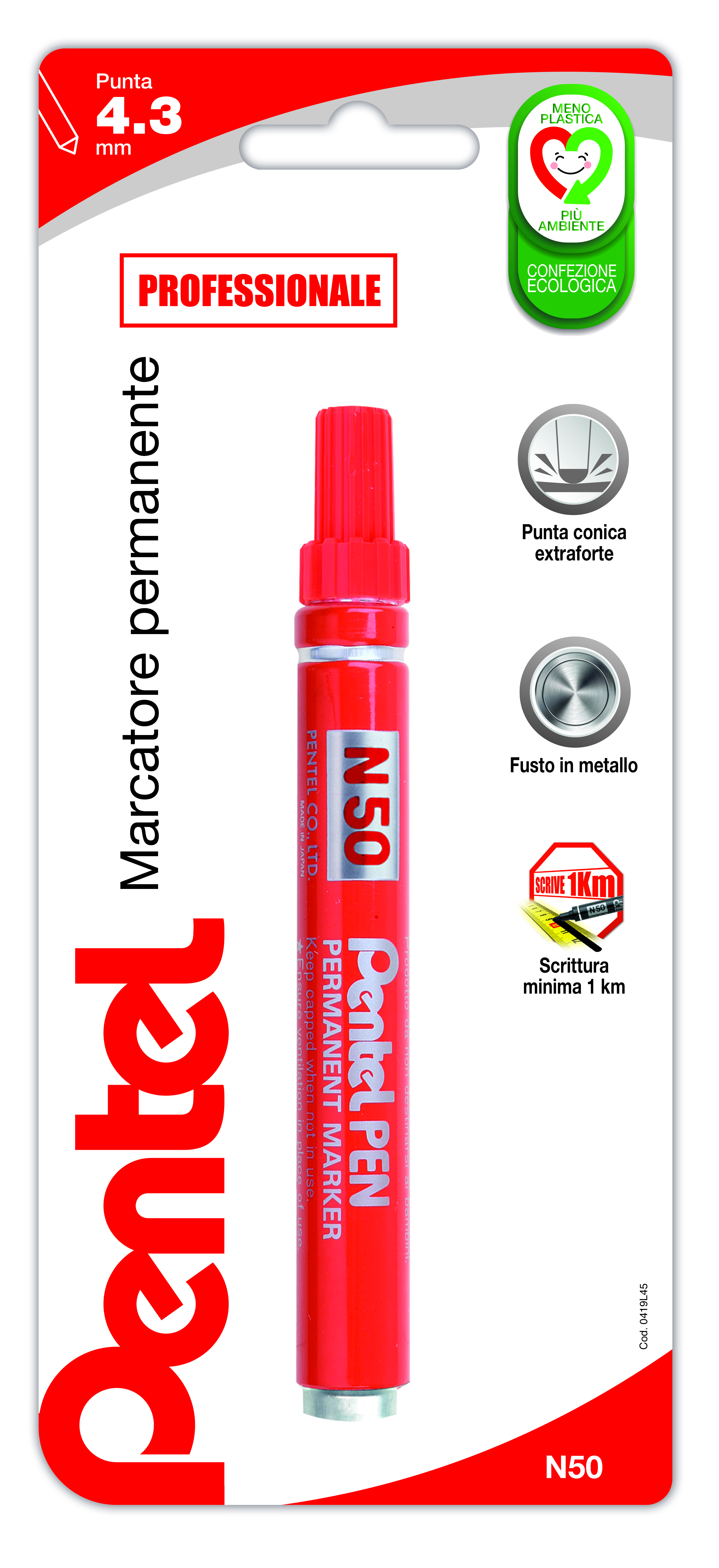 Pentel Pen N50 marcatore permanente rosso 1 pz