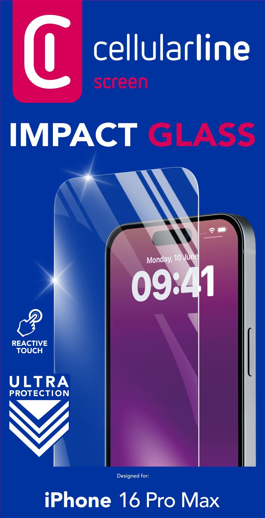 Cellularline Impact Glass - iPhone 16 Pro Max Vetro temperato sottile, resistente e super sensibile