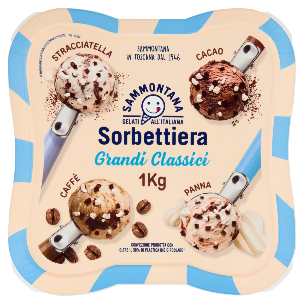 Sammontana Sorbettiera Grandi Classici Stracciatella, Cacao, Caff&egrave;, Panna 1 Kg