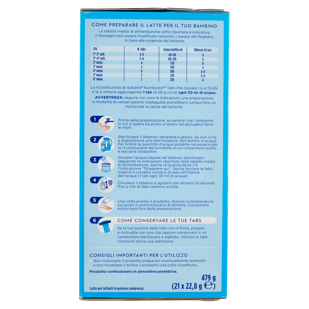 APTAMIL Nutribiotik Tabs 1,Latte di partenza in Tabs pre-dosate,dalla nascita al 6°mese,21 bustine