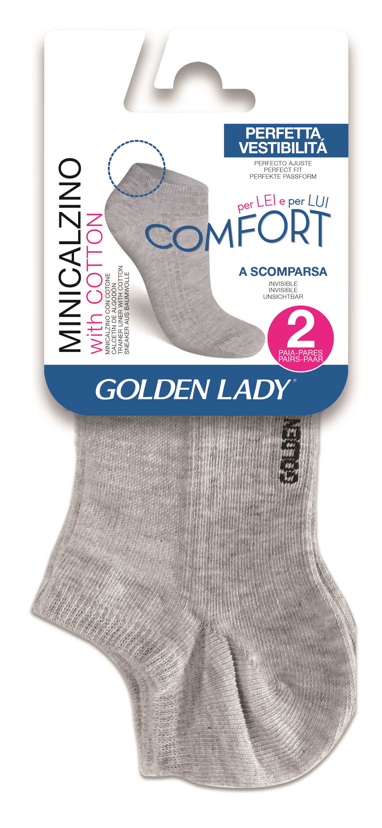 Golden Lady Minicalzino Unisex 2P Grigio Tg. S-M
