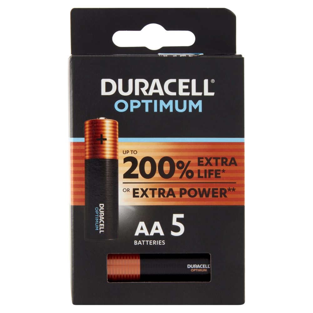 Duracell Optimum AA Batterie Stilo Alcaline 1.5 V LR06 MX1500 confezione da 5 Pile Duracell
