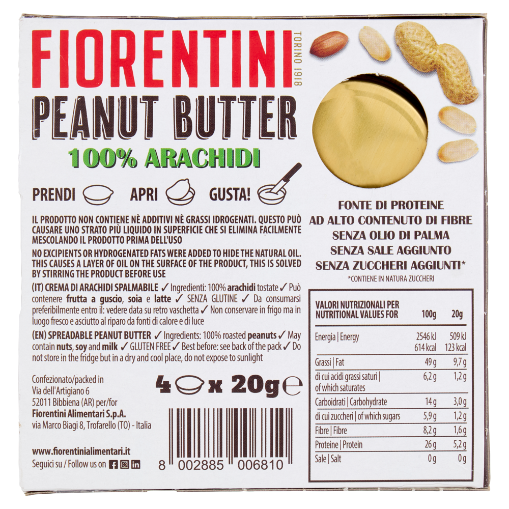Fiorentini l'Originale Peanut Butter 100% Arachidi Monodose Multipack 4 x 20 g