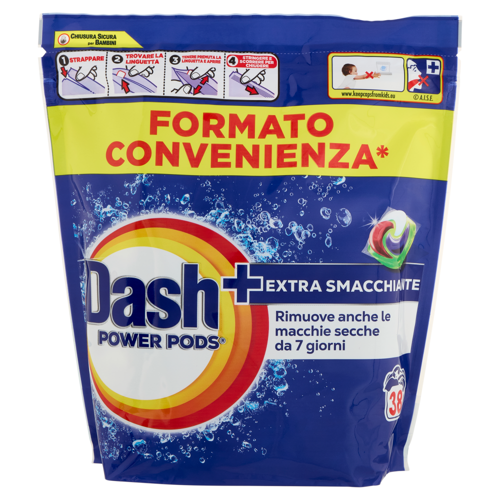 Dash Power Pods Detersivo Lavatrice In Capsule, Azione Extra-Smacchiante, 38 Lavaggi 885,4 g