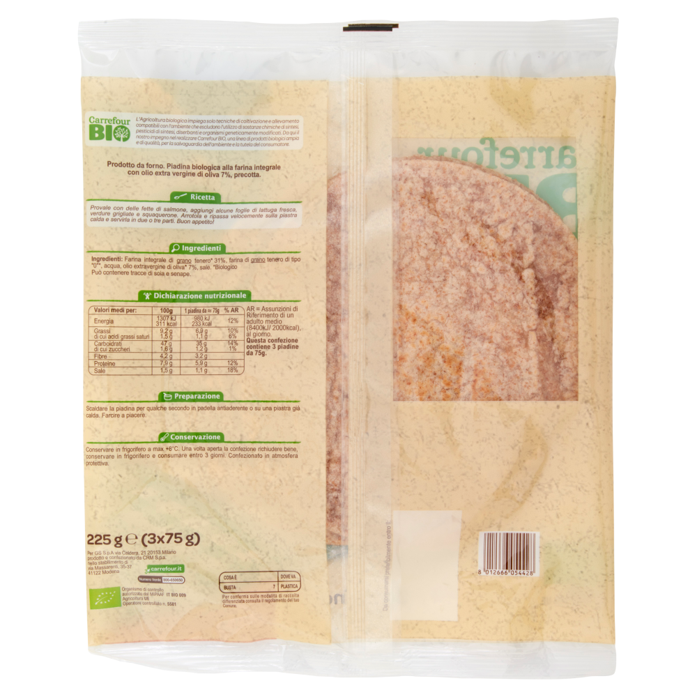 Carrefour Bio Piadina alla farina Integrale 3 x 75 g