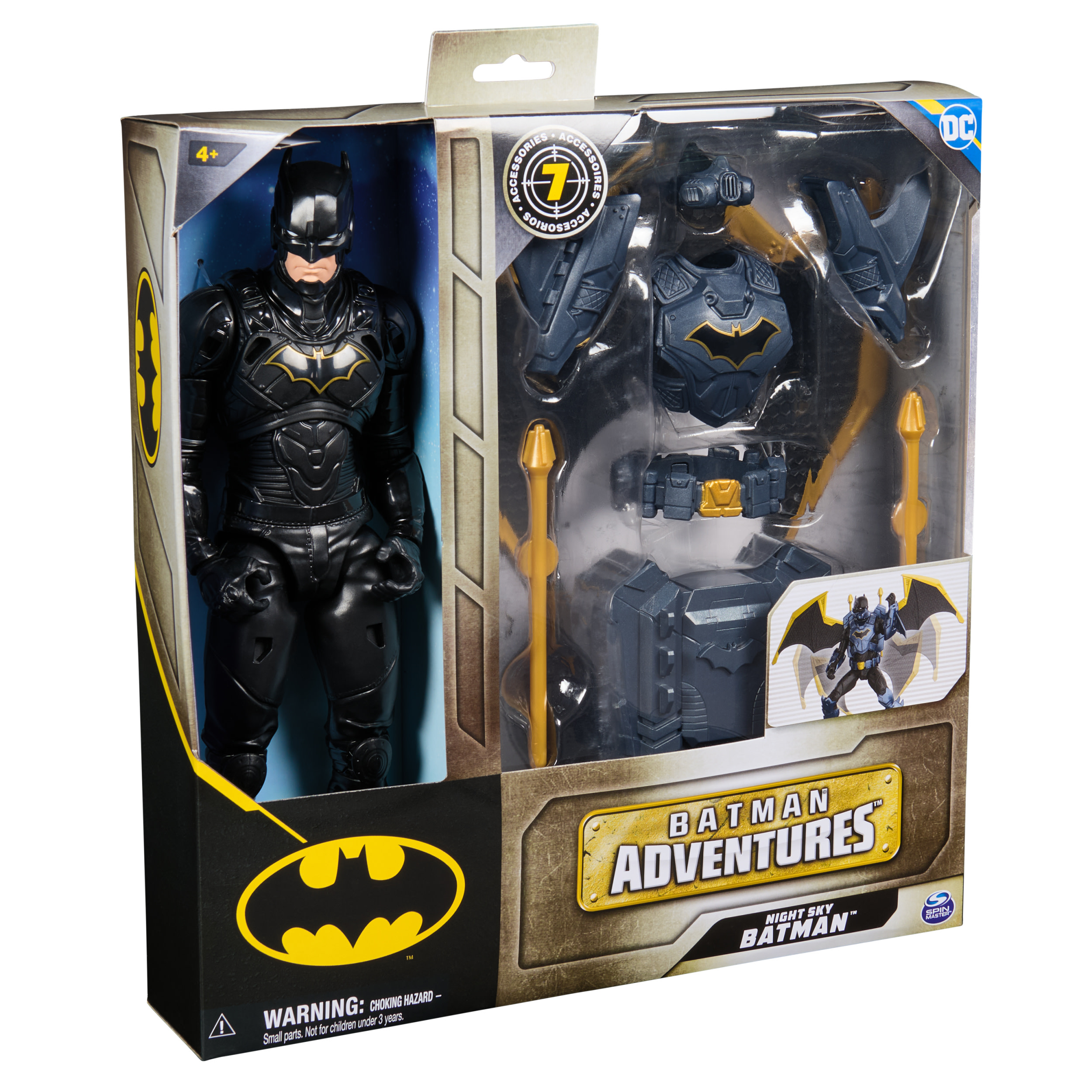 DC Comics , Action Figure Batman Adventures Night Sky, Alto 30 cm con Ali Espandibili, 17 Punti di Articolazione, 7 Accessori e Lancia Proiettili. Giocattoli per Bambini e Bambine, 3+ anni