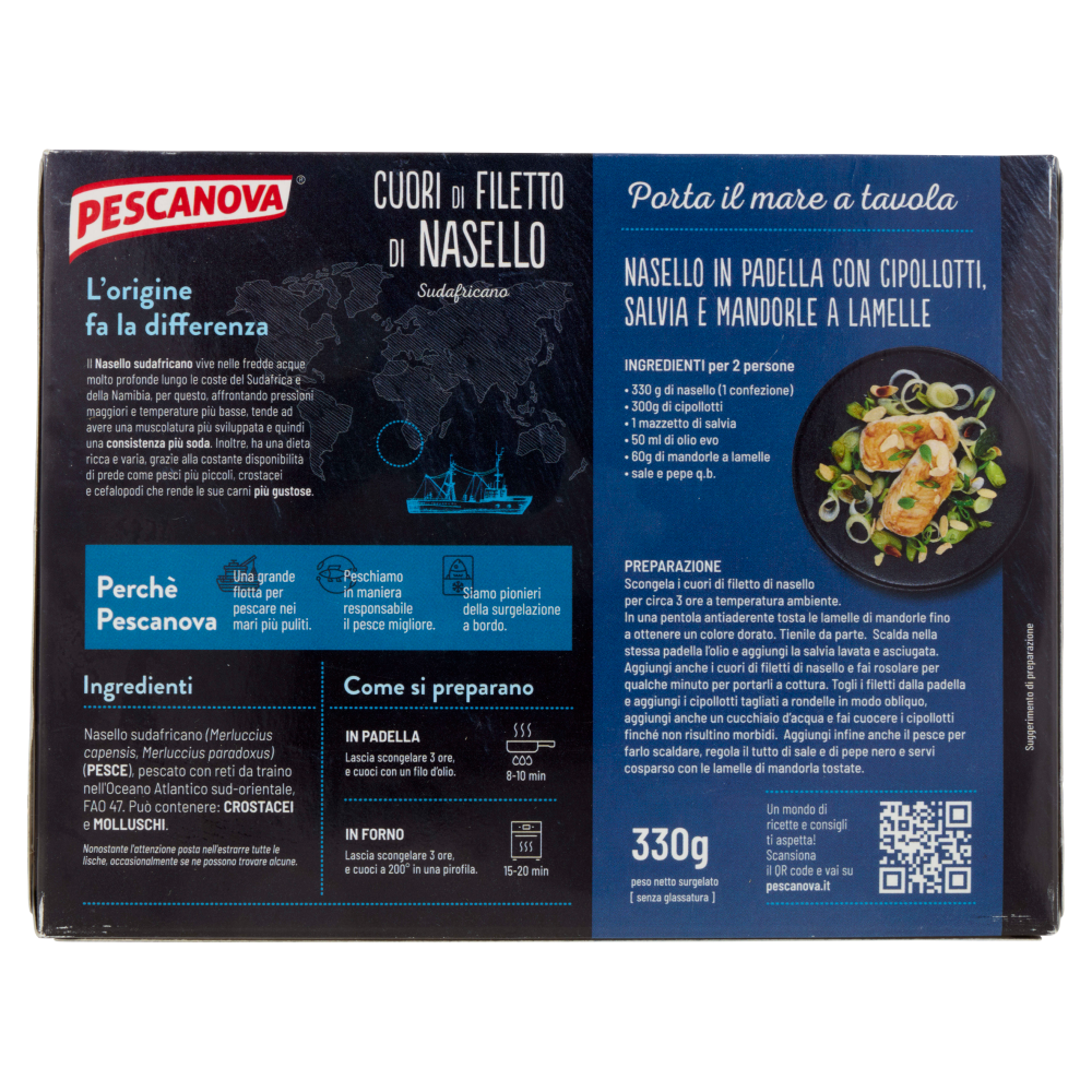 Pescanova Cuori di Filetto di Nasello Sudafricano Senza Pelle 4 pezzi 330 g