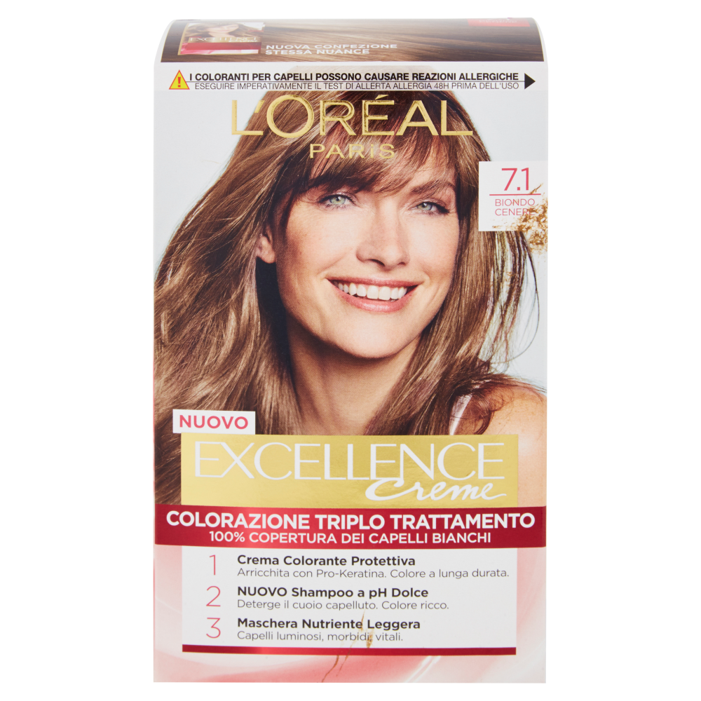L'Or&eacute;al Paris Excellence Crema colorante triplo trattamento avanzato, 7.1 Biondo Cenere
