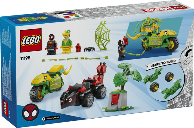 LEGO Spidey e i Suoi Fantastici Amici 11198 Inseguimento sui Dino-Veicoli di Spin ed Electro, Giochi Educativi per Bambini 4+